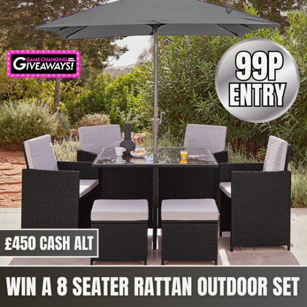 8 Seater Rattan Cube Outdoor Dining Set + Parasol