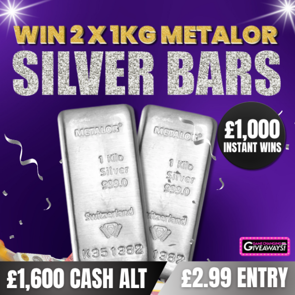 2 x 1KG Metalor Silver Bars + £1,000 Instant Wins