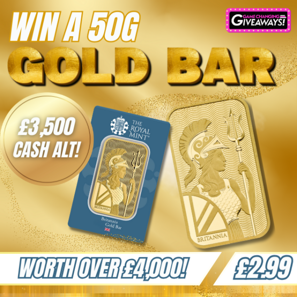 50g Gold Bar or £3,500 Cash alt