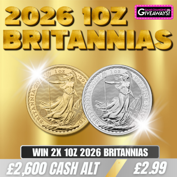 2 x 2026 1oz Britannias (Gold & Silver) or £2,600 Cash alt