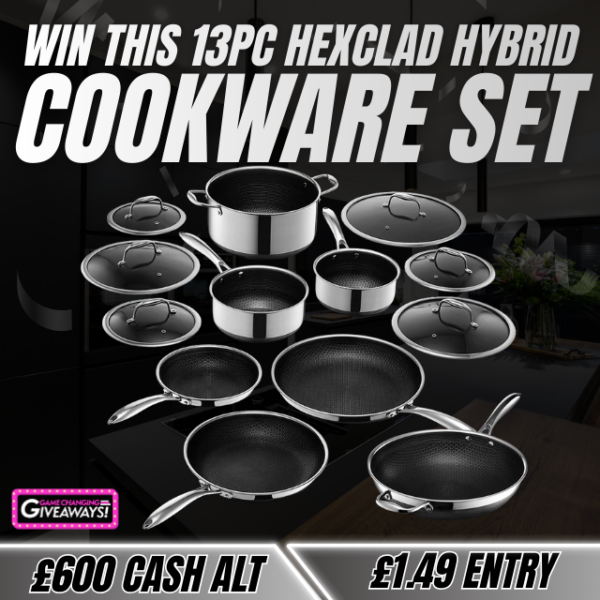 13-piece HexClad Hybrid Cookware Set or £600 Cash alt