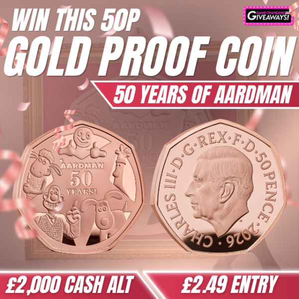 50p Gold Proof Coin - 50 Years of Aardman or £2,000 Cash alt